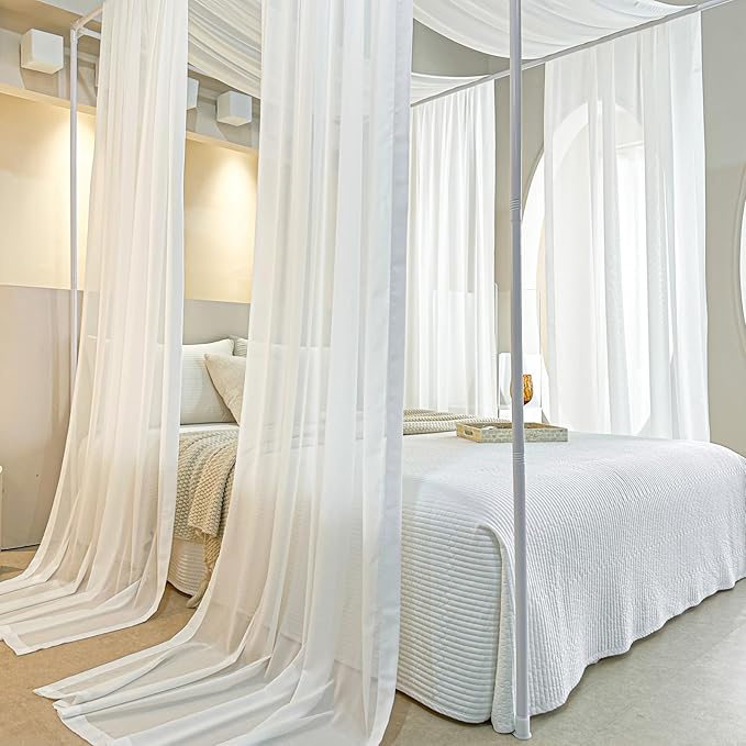 AIKASY White Bed Canopy Scarf for King - Luxury Sheer Canopy Bed Curtains with Light - Suitable for Four-Poster Bed, Metal Bed Frame, Wood Bed Frame -2pic
