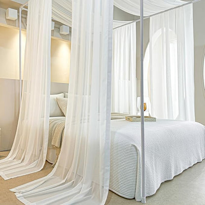 AIKASY White Bed Canopy Scarf for Full/Queen - Luxury Sheer Canopy Bed Curtains with Light - Suitable for Four-Poster Bed, Metal Bed Frame, Wood Bed Frame -2pic