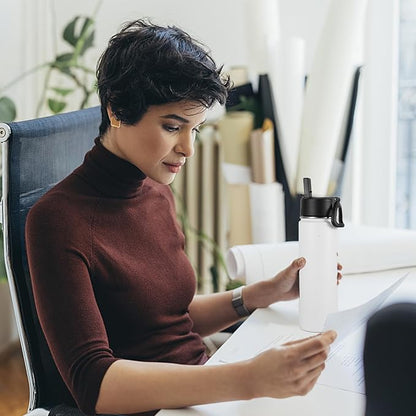 Volhoply 24oz Insulated Water Bottle With Straw Bulk 3 Pack,Metal Wide Mouth Water Bottles With Handle Lid Keep Cold,Reusable Double Wall Thermos,Powder Coated Sport Bottle For Holder(White,3 Count)