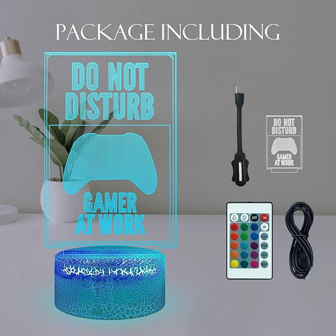 3D Visual Game Room illusion Desk Lamp Do Not Disturb Gamer At Work Slogan 16 RGB Color Change USB Charge Base Touch Remote Control Boy Gift Decoration Acrylic with Stand