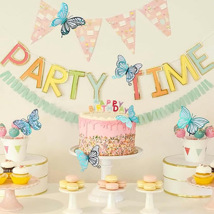 3D Butterfly Wall Decor 48 Pcs 4 Styles 3 Sizes, Butterfly Birthday Decorations Butterfly Party Decorations Cake Decorations, Removable Stickers(Green)