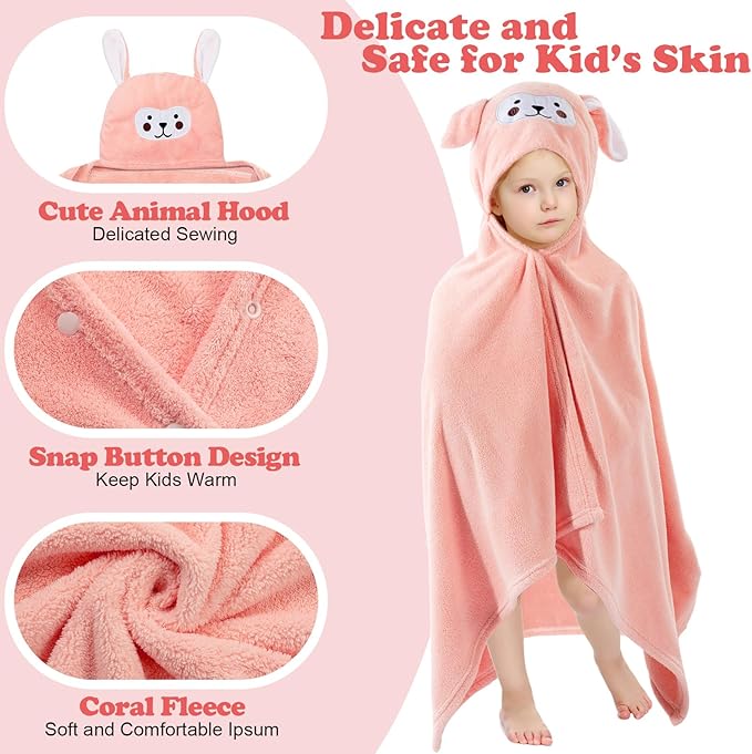 6 Pcs Hooded Towel for Kids Toddler Bath Towels 27.6" x 55" Large Kids Beach Towels for 3-10 Years Soft Pool Towel with Animal Hoods for Boy Girl