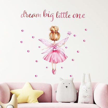 Back of Little Ballerina Wall Decals for Girls Bedroom Princess Wall Stickers Pink Kids Room Decor Decoration Watercolor Wall Murals Peel and Stick for Playroom Classroom Living Room Nursery