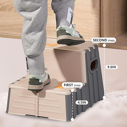 2 Step Toddler Step Stool,Anti-Slip Sturdy Folding Stools for Kids for Bathroom Toilet Potty Training（Pink Lotus Root）