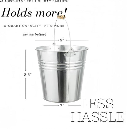3PCS 5-Quart Galvanized Pail Ice Buckets Metal Beer Bucket Beverage Tubs for Parties (Silver)