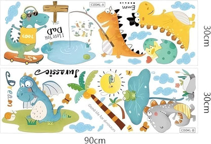 Cartoon Dinosaur Wall Decals Fishing T-Rex DIY Wall Stickers for Boys Kids Room Bedroom Baby Nursery Decor