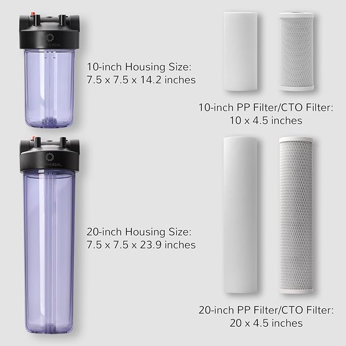 Airthereal Whole House Water Filter Housing, 10" x 4.5" Sediment Carbon Cartridge Universal Housing, Pre-Filtration System for Well and City Water, Clear Housing Include 1-Pack PP Filter