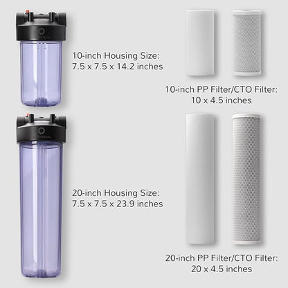 Airthereal Whole House Water Filter Housing, 10" x 4.5" Sediment Carbon Cartridge Universal Housing, Pre-Filtration System for Well and City Water, Clear Housing Include 1-Pack PP Filter