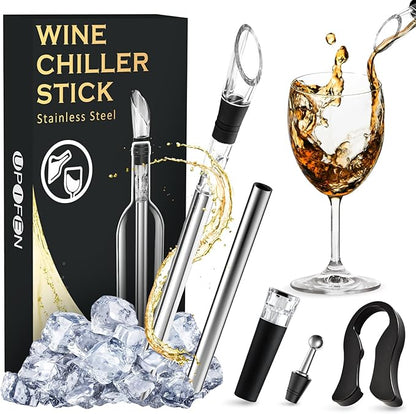 6pcs Wine Chiller Set - 2 Wine Bottle Cooler Sticks + 1 Wine Aerator Pourer + 1 Foil Cutter + 2 Wine Stoppers, Wine Tasting Drinking Accessory, Hosting Wine Gift for Wine Lover Women Men