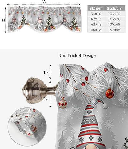 Christmas Gnome Blackout Tie Up Valance Curtains for Kitchen Windows Winter Merry Christmas Tree Balls Window Toppers Balloon Shades for Living Room/Bathroom/Bedroom,1 Panel, 42" X 18", Grey