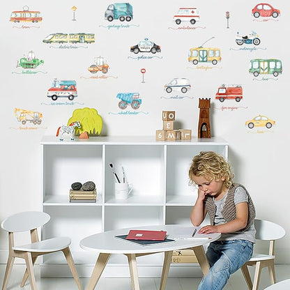 Wall Stickers Car for Boys Room Straight Roadway Wall Decals 38pcs Cartoon Cars Interior Stickers Toddler Travel Essentials for Car Trip Decalmile Vehicle Truck Stickers for Boy Bedroom Nursery