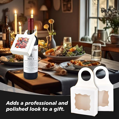 30pcs Wine Bottle Box with Window, Card Paper Hanging Box Foldable Decor Wine Bottle Hanging Favor Boxes Gift Boxes for Holding Party Birthday Candy Truffles Chocolate Cookies