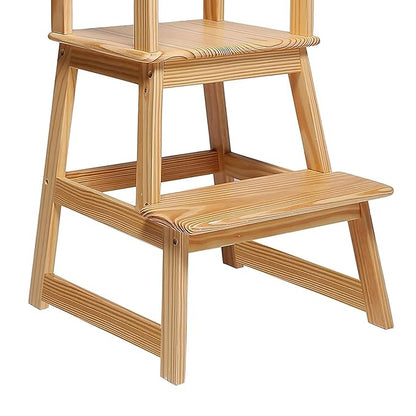 SDADI Kids Kitchen Step Stool Holds up to 150 Pounds with Safety Rail, Wide Platform Design, 4 Anti Slip Strips for 18 to 36 Months Old, Natural
