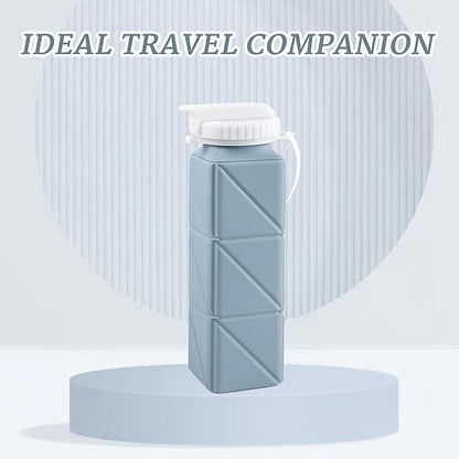 EOBTAIN Blue Collapsible Water Bottle with Straw 20oz Soft Foldable Water Bottles BPA Free and Food Grade Silicone Water Cup for Travel,Hiking,Gym.Portable Leak Proof and Reusable Sports Bottle.