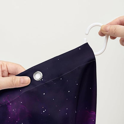 AILONEN 3D Cat Shower Curtain Set, Oil Purple Rose with Black Cat Cloth Bath Curtain for Kids Boys Girls,Boho Starry Night Shower Curtain for Bathroom,60" W*72" H