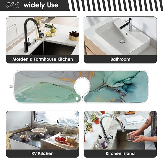 Marble Turquoise Green Faucet Water Catcher Mat 2 Pack Tie Dye Gray Purple Drying Mat Absorbent Bathroom Faucet Handle Drip Catcher Tray Bar RV Kitchen Sink Splash Guard 14x5 Inches