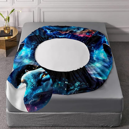 AILONEN Wolf Fitted Sheet Set Twin XL Size, Space Galaxy Wolf Bed Sheet Set for Boys Girls,Howling Wolf Safari Wolf Breathable Fitted Sheet and 2 Pillowcases,3 Pieces