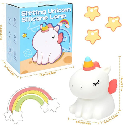 Unicorn Night Light for Kids, 3 Level Dimmable Cute Night Lamp for Girls, Led Rechargeable Squishy Silicone Small Nightlight Decor Gifts for Baby Nursery Toddler Bedroom
