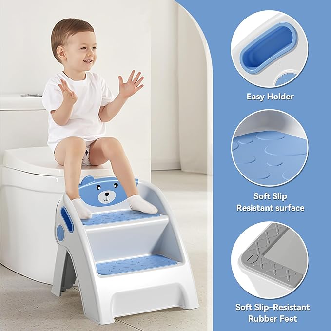 Toddler Step Stool for Bathroom Sink and Potty Training Durable Anti-Slip,Anti-Tip A-Frame,10-Second Assembly, 2-Step Potty Stool with Wide Steps,CPC Certified for Safe and Kids Easy Hand Washing
