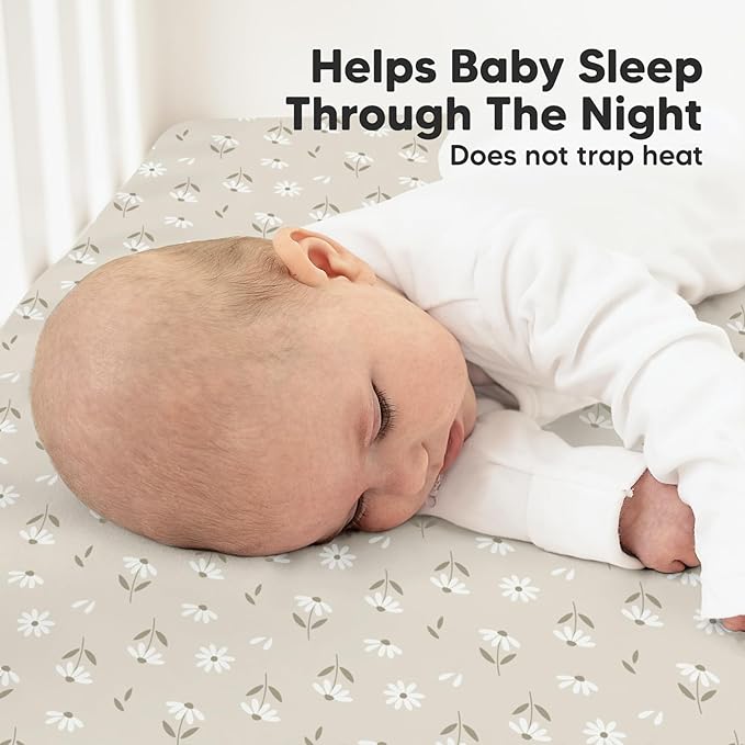 2-Pack Organic Crib Sheets for Boys, Girls - Jersey Fitted Crib Sheet, Baby Crib Sheets Neutral, Crib Mattress Sheet, Cotton Crib Sheets, Breathable Crib Sheet, Baby Mattress Sheets(Daisies)