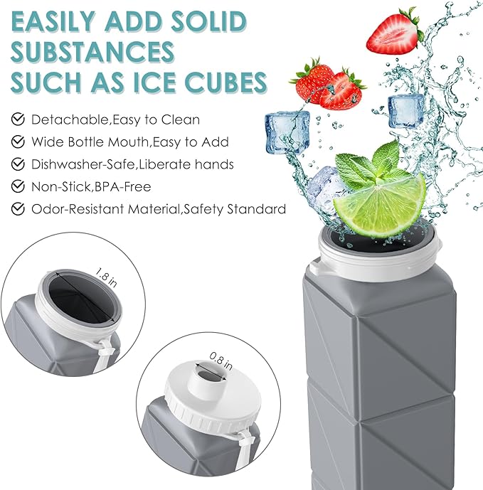 3pcs Collapsible Water Bottles,BPA-Free Leak-Proof Silicone Foldable Water Bottle Cup 20.6oz,Durable Lightweight Bottle for Gym Travel Camping Hiking Running (Purple+Green+Grey)