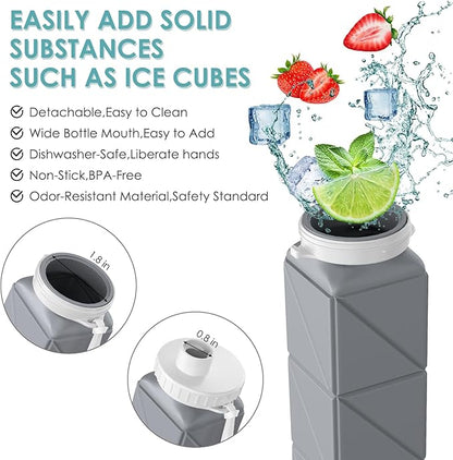 3pcs Collapsible Water Bottles,BPA-Free Leak-Proof Silicone Foldable Water Bottle Cup 20.6oz,Durable Lightweight Bottle for Gym Travel Camping Hiking Running (Purple+Green+Grey)