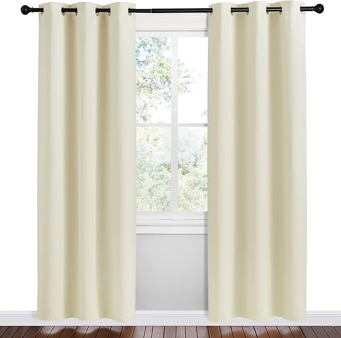 NICETOWN Kitchen Curtains for Decoration, Beige, 2 Panels, W42 x L78 inches, Thermal Insulated Grommet Room Darkening Draperies/Panels for Laundry