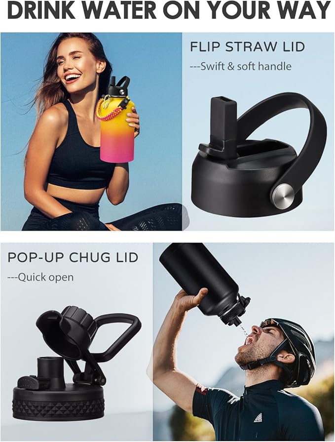 64 128 oz Water Bottle - Half Gallon Insulated Water Bottle with Straw Keep Ice Cold-48H & Hot-24H, 64 oz Metal Insulated Hydro Jug with Paracord Handle, Water Bottle Sleeve, Protective Boot