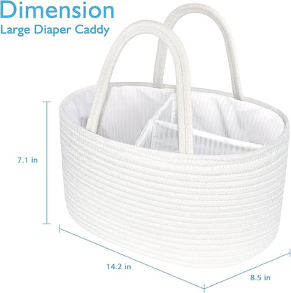 ABenkle Baby Diaper Caddy, Nursery Storage Bin and Car Organizer for Diapers Wipes, Cotton Rope Basket Changing Table Caddy