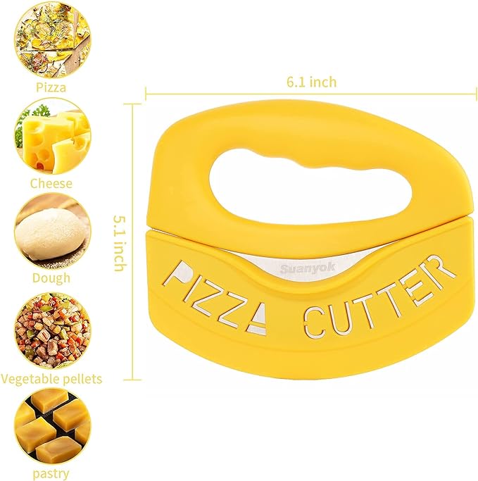 Premium Pizza Cutter Food Chopper-Super Sharp Blade Stainless Steel Pizza Cutter Rocker Slicer with Protective Sheath Multi Function Pizza Knife Kitchen Tools,Dishwasher Safe (Yellow)