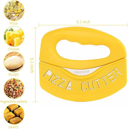 Premium Pizza Cutter Food Chopper-Super Sharp Blade Stainless Steel Pizza Cutter Rocker Slicer with Protective Sheath Multi Function Pizza Knife Kitchen Tools,Dishwasher Safe (Yellow)