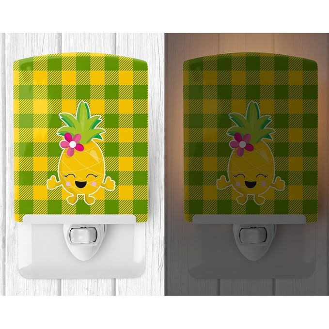 Caroline's Treasures BB8963CNL Pineapple Girl Laughy Face Ceramic Night Light Compact, UL-Certified, Ideal for Bedroom, Bathroom, Nursery, Hallway, Kitchen, 6x4x3, Multicolor