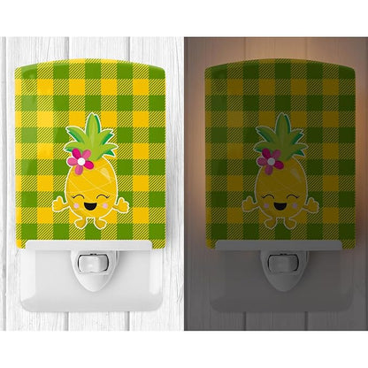 Caroline's Treasures BB8963CNL Pineapple Girl Laughy Face Ceramic Night Light Compact, UL-Certified, Ideal for Bedroom, Bathroom, Nursery, Hallway, Kitchen, 6x4x3, Multicolor