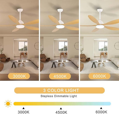 Modern Ceiling Fans with Lights Remote Control, Farmhouse Fandaliers with LED Light Kit and 5 ABS Fan Blades,52 Inch Ceiling Fan Chandeliers for Living Room, Kitchen, Bedroom
