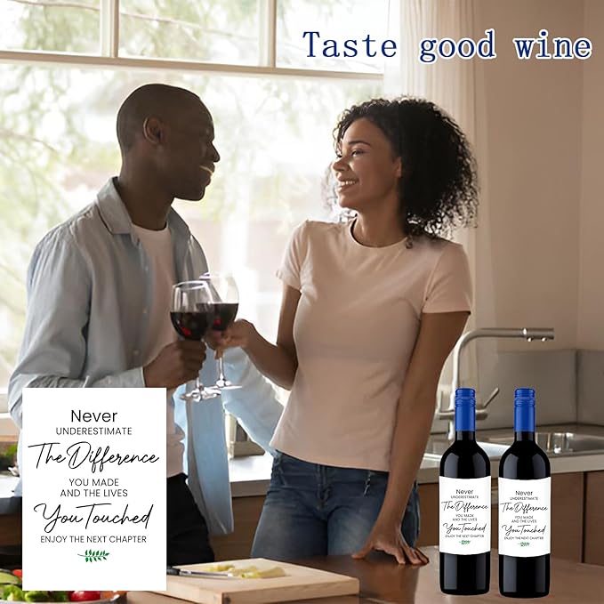 24 Pcs Retirement Wine Labels, Retirement Gifts for Women Men, Happy Retirement Wine Bottle Stickers Labels Gifts for Coworker, Never Underestimate The Difference You Made Wine Labels