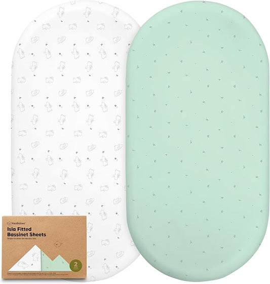 2-Pack Baby Bassinet Sheets Girl, Boy - Viscose Derived from Bamboo Fitted Bassinet Sheets Compatible with Halo Bassinest Swivel Sleeper, Baby Delight, Graco Bedside Bassinet Mattress Sheet (Bunnies)