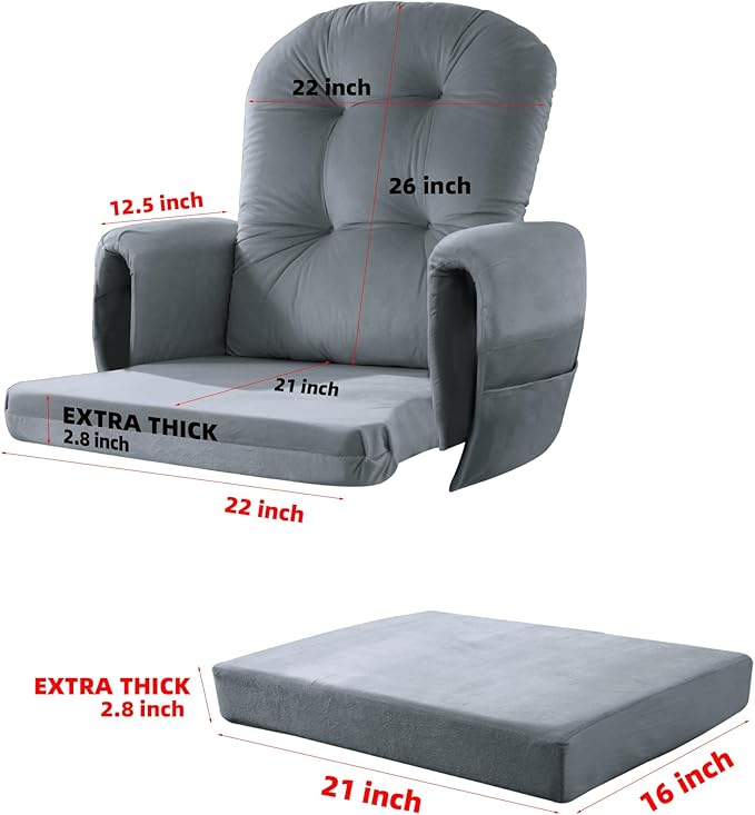 5 PCS Velvet Glider Rocker Replacement Cushions with Side Storage Pocket, Thickened & Supportive Cushions Set for Indoor Nursery Rocking Chair, Dark Grey