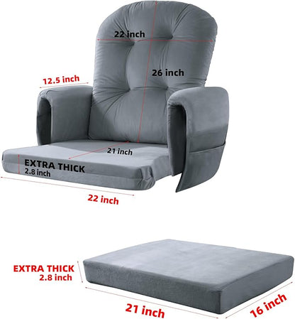 5 PCS Velvet Glider Rocker Replacement Cushions with Side Storage Pocket, Thickened & Supportive Cushions Set for Indoor Nursery Rocking Chair, Dark Grey