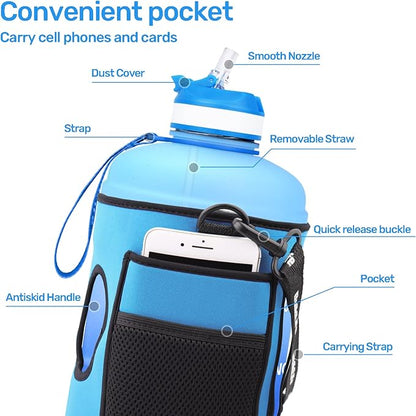 QuiFit Motivational Gallon Water Bottle - with Straw & Time Marker BPA Free Large Reusable Sport Water Jug with Handle for Fitness Outdoor Enthusiasts Leak-Proof