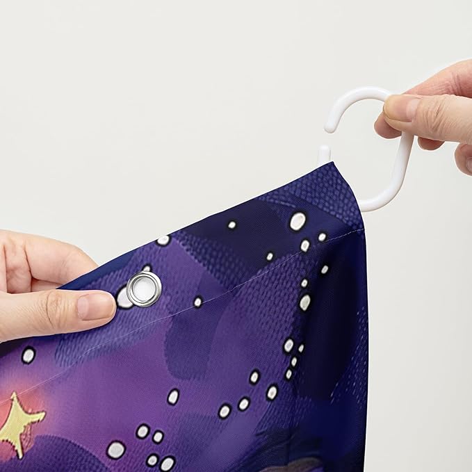 AILONEN Black Cat Shower Curtain,Cartoon Mother Son Kitten Shower Curtain Set for Kids Boys Girls,Boho Style Starry Night Shower Curtain with Hooks for Bathroom,36" W*72" H