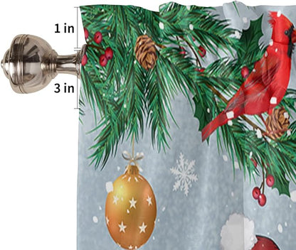 Christmas Kitchen Curtains and Valances Set, Snowman Cardinal Window Treatments Tiers Bluish Grey Winter Holiday Semi Sheer Half/Short Curtains for Small Windows Cafe /Living Room/ Bedroom 54x 36 in