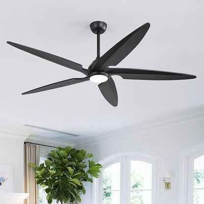 54 Inch Modern Ceiling Fan with Lights and Remote, 5 Wood Blades, 6-Speed Noiseless Reversible DC Motor with Replaceable Downrods for Bedroom Living Room Dining Room, Black
