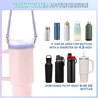 2PCS Water Bottle Handle - Strap Carrier Soft and Durable Silicone Water Bottle Sling Fits Most 8-40oz Bottles(W+P)