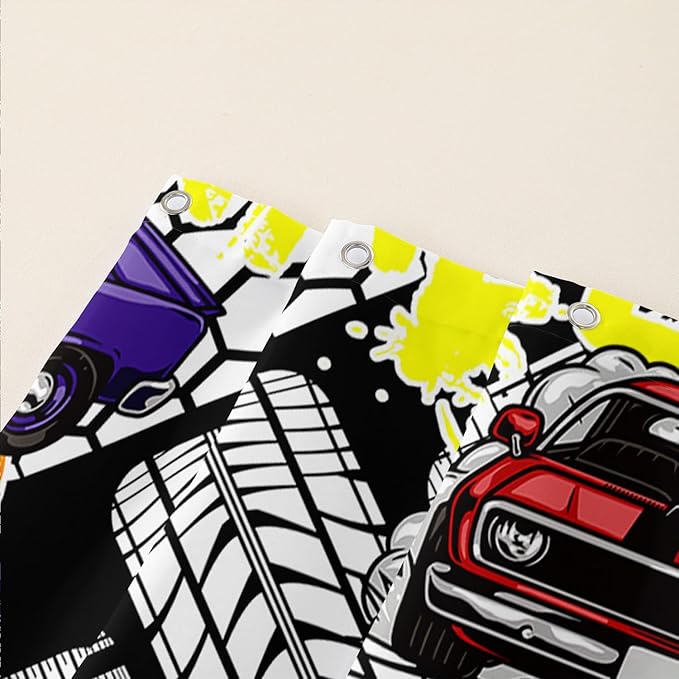 AILONEN Racing Car Shower Curtain for Bathroom Decor,Cool Racer Bath Curtain for Kids Boys Teens,Graffiti Printed Curtain Waterproof with 12 Plastic Hooks, 60" W x 72" H