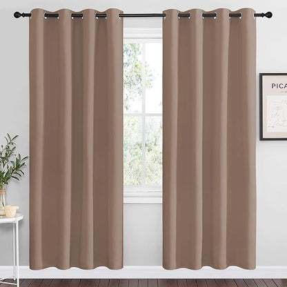 NICETOWN Kitchen Blackout Curtains and Drapes - Triple Weave Energy Saving Thermal Insulated Solid Grommet Blackout Panels for Patio (1 Pair, 55 inches by 78 Inch, Cappuccino)