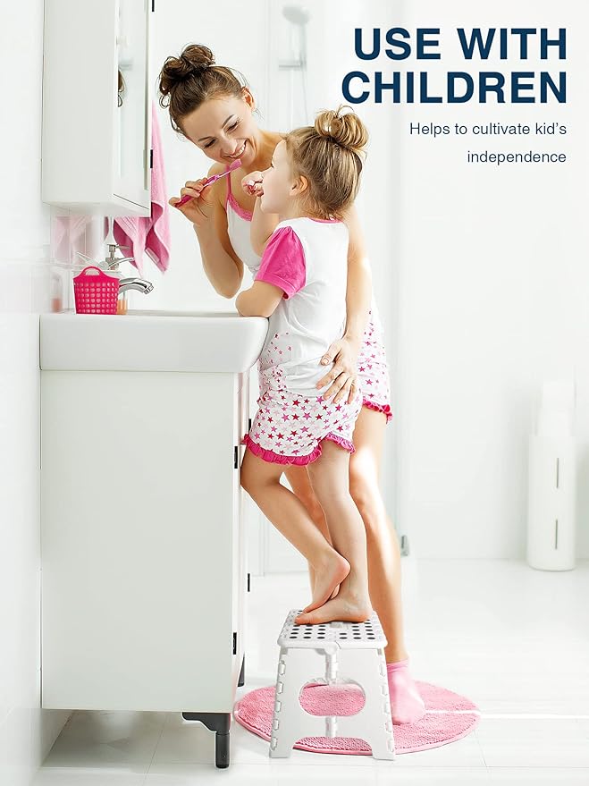 Non-Slip Folding Step Stool - 11 inch Height Premium Heavy Duty Foldable Step Stool for Kids, Kitchen Garden Bathroom Camping Stepping Stool - White