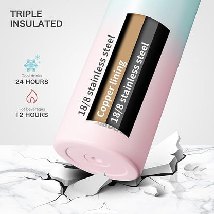 32 oz Insulated Water Bottle with Paracord Handles & Strap, 2 Lids(Straw Lid&Spout Lid), Stainless Steel Reusable Wide Mouth Metal Water Bottle With Straw, Double Walled, Thermo Mug(Rubber Pink)