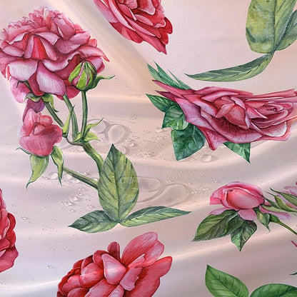 AILONEN Rose Shower Curtain, Watercolor Red Rose Theme Waterproof Shower Curtain Set,Dreamy Romantic Vintage Flower Bathroom Decors for Girls Teens Women,72" W*96" H