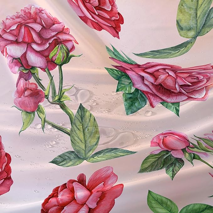 AILONEN Rose Shower Curtain, Watercolor Red Rose Theme Waterproof Shower Curtain Set,Dreamy Romantic Vintage Flower Bathroom Decors for Girls Teens Women,48" W*72" H