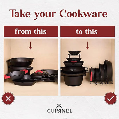 Cuisinel Pots and Pans Organizer - 15" Heavy Duty Skillet Rack - 2 Pack - Kitchen Counter/Cabinet Organization Storage - Holder for Cookie Sheet, Cutting Board, Cast Iron Cookware, Dish, Lid Stand